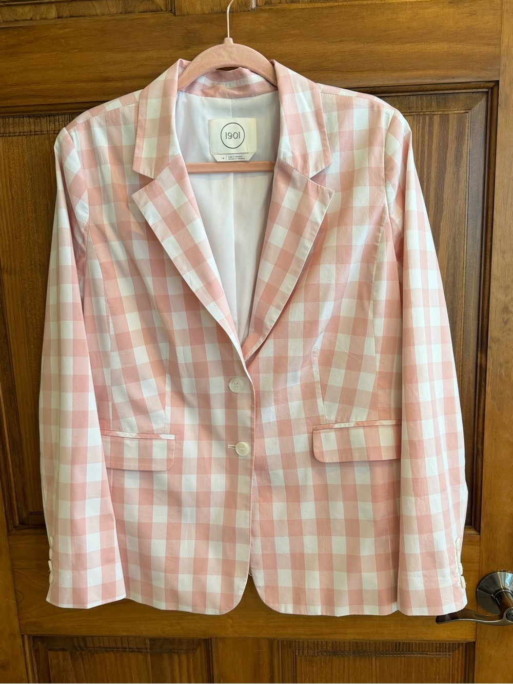1901 Pink and White Gingham Blazer Jacket